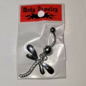 Dragonfly Gem Dangle 316L Surgical Steel Belly Button Navel Ring Clear